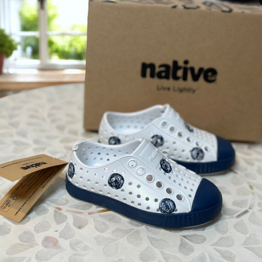 Native Jefferson “Frontier Scribble Dots”  Slip-On Water Shoes Toddler C5 White
